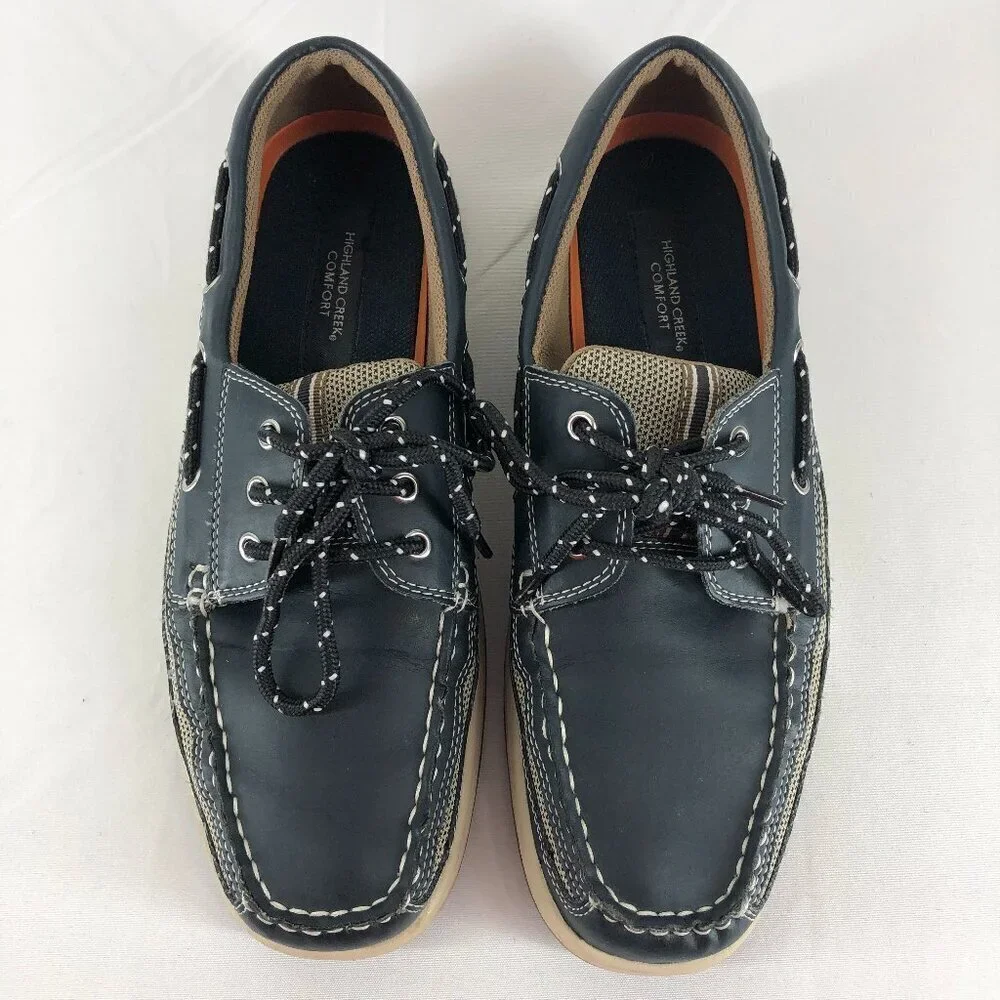 Highland Creek Blue And White Leather Boat Shoes Size 9M